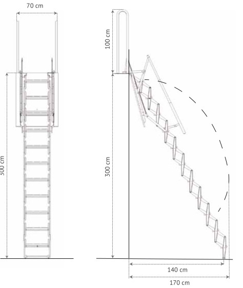 scala retrattile con gradini in legno